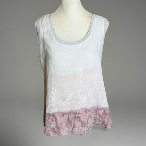 Suzy D London Sleeveless Linen/ Cotton Top in White and Pink | size M